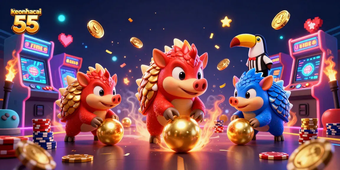 Experience the excitement of keonhacai 55 as pangolins compete in a vibrant casino-themed scene.