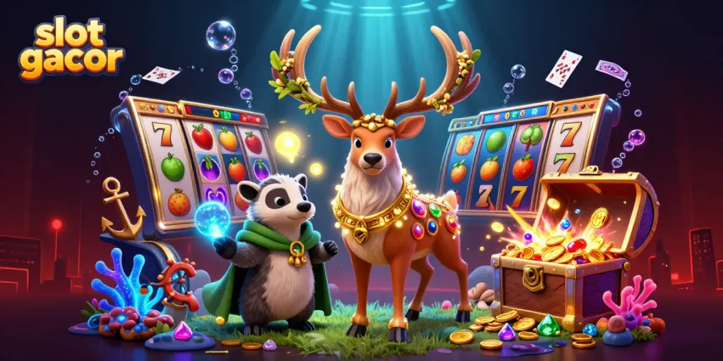 Experience the excitement of slot gacor with vibrant symbols, characters, and glowing treasure.