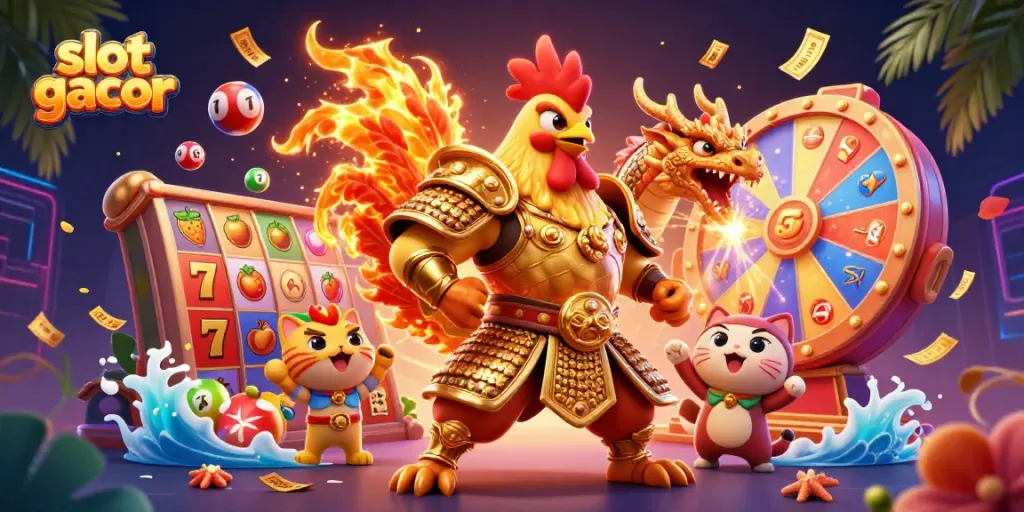 Experience the excitement of slot gacor with dynamic characters and vibrant casino elements.