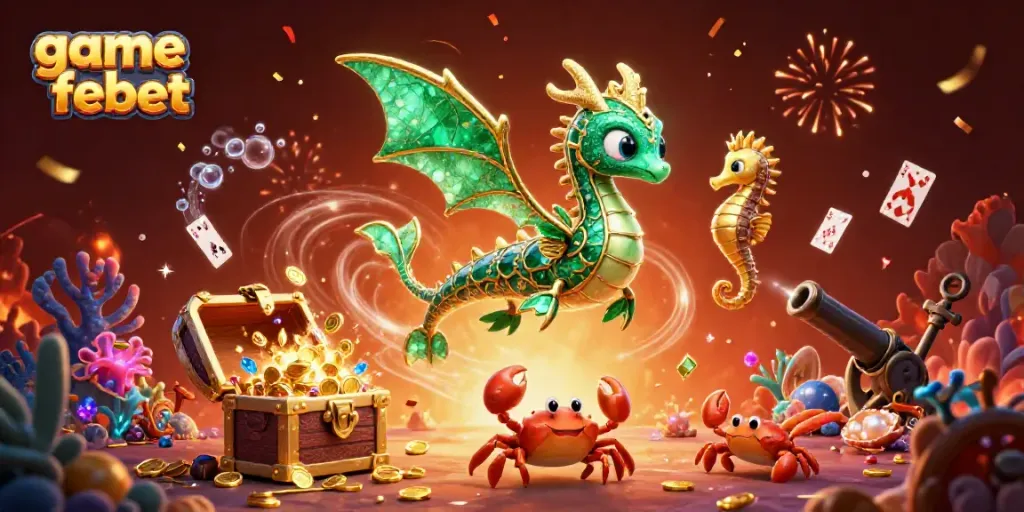 Engage with game febet and explore an enchanting underwater scene filled with vibrant treasures, sea creatures, and dynamic energy.
