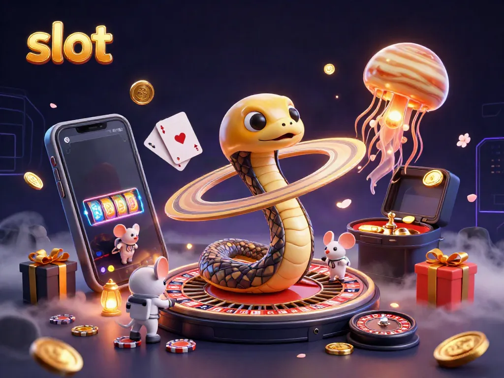 Experience slot gaming excitement with a cosmic twist featuring a Saturn snake roulette wheel and astraunaut mice betting.