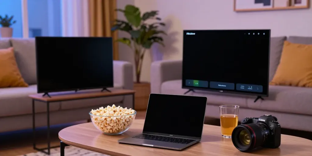Pikashow new version streaming on smartphone in cozy living room setting.